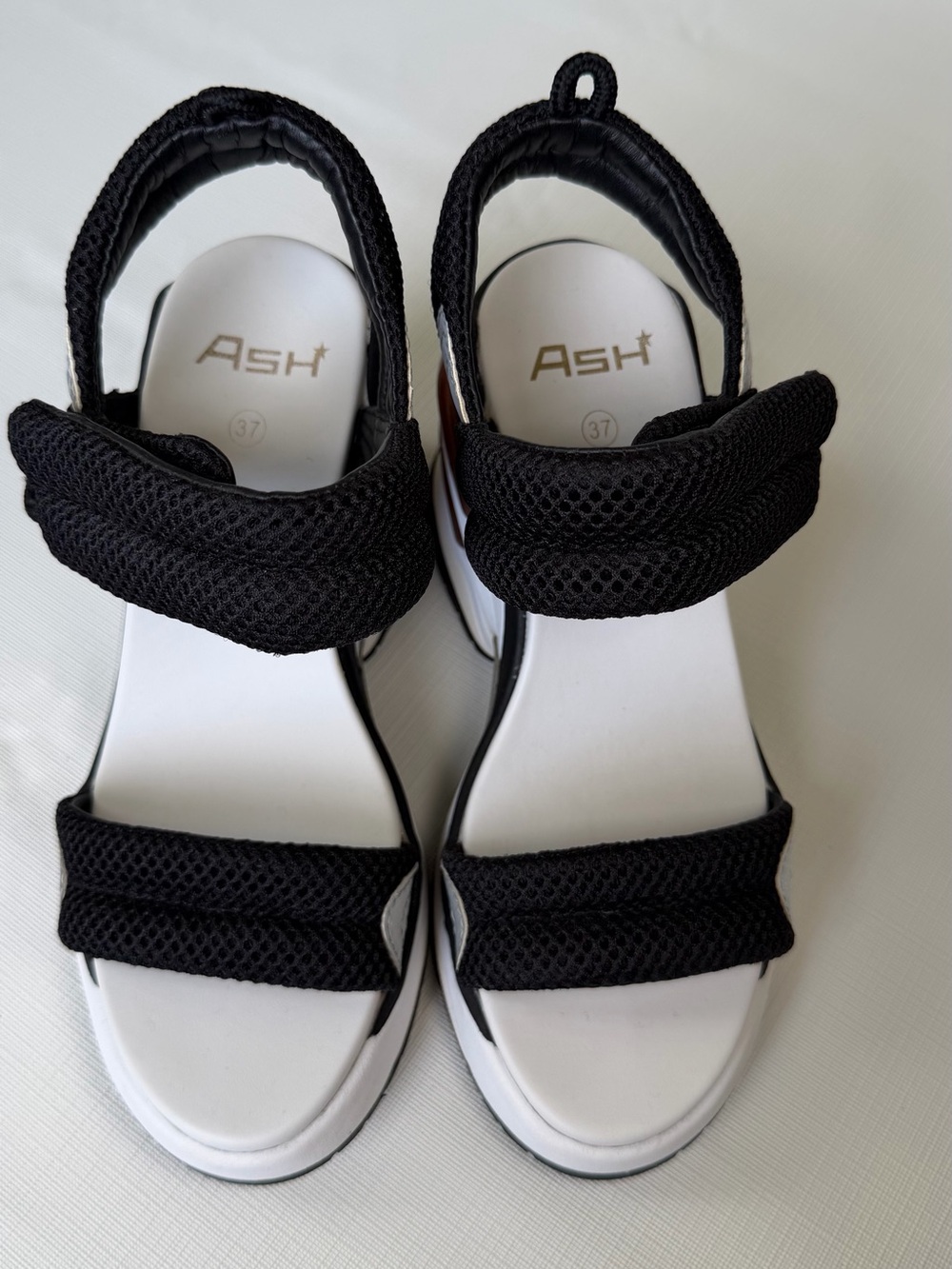 ASH Cosmos Platform Sport Wedge Sandals Black White EU 37/ US 7